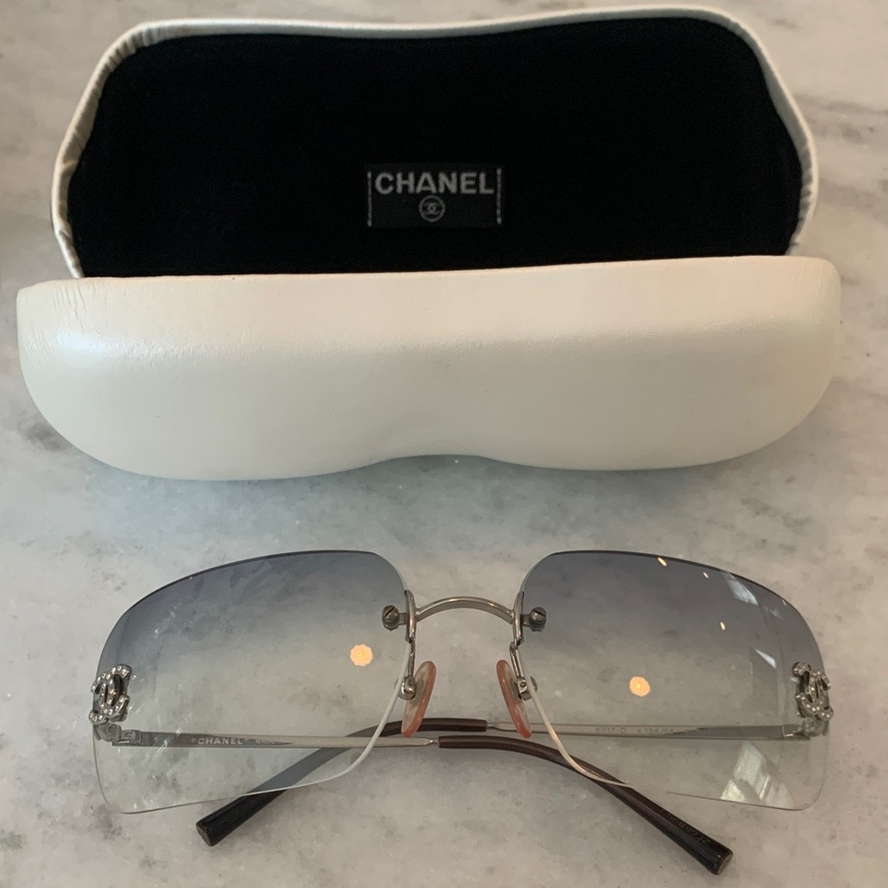 CHANEL Silver and Black Sunglasses